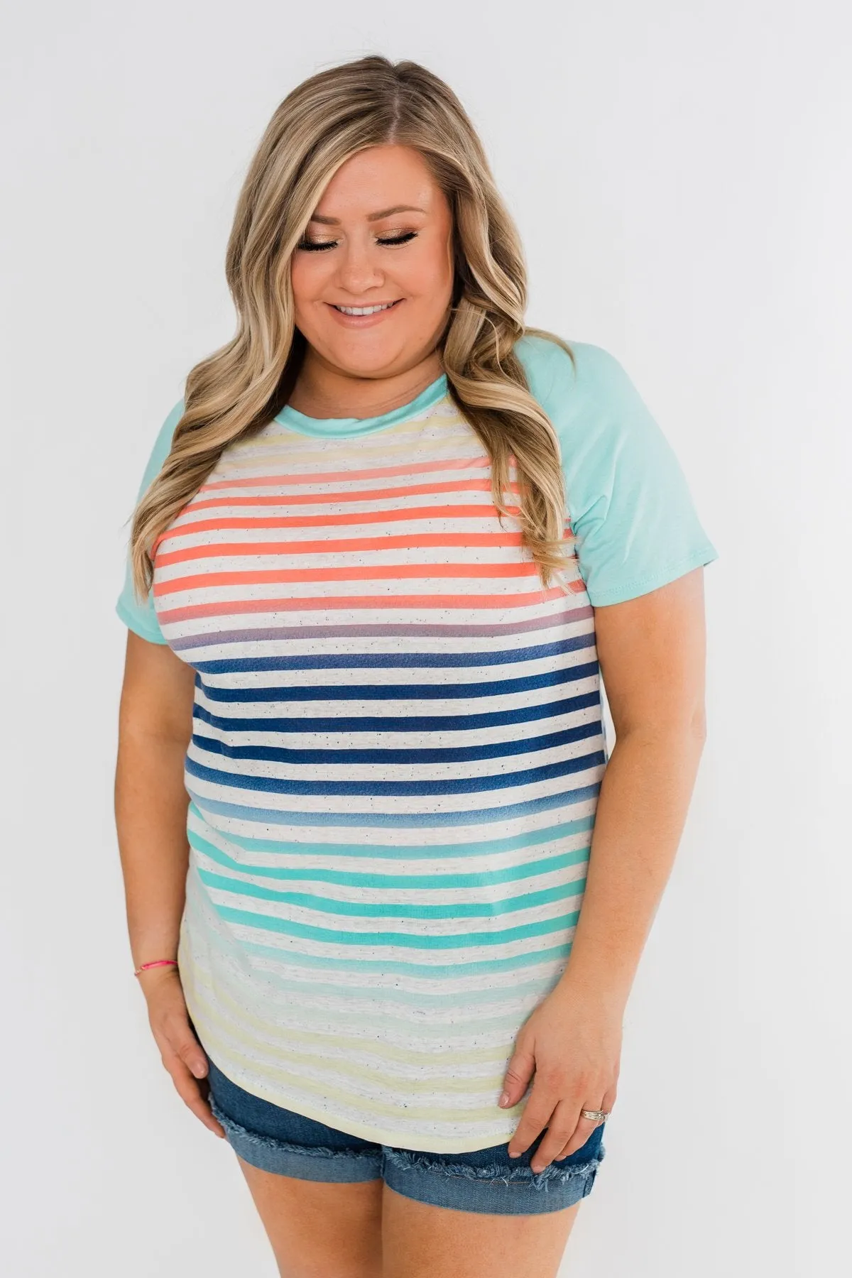 Summer Horizon Multi-Colored Striped Top- Light Blue