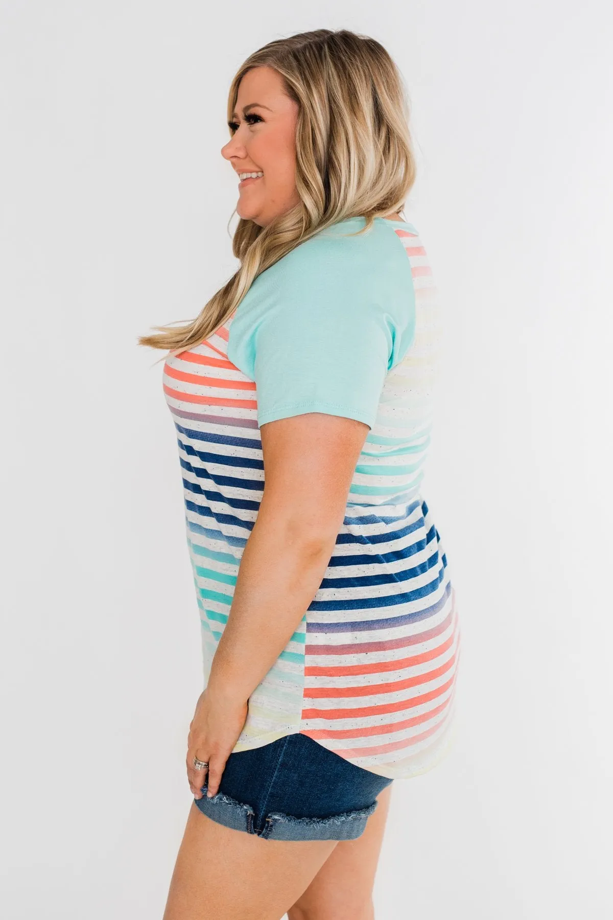 Summer Horizon Multi-Colored Striped Top- Light Blue