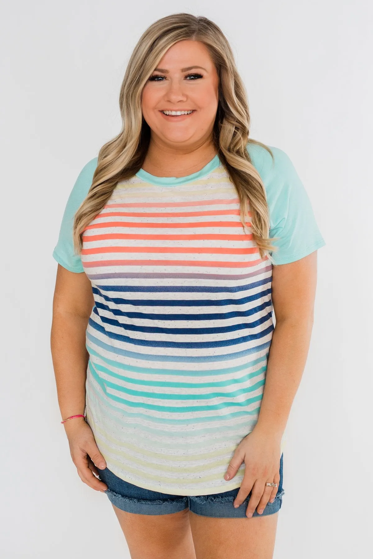Summer Horizon Multi-Colored Striped Top- Light Blue