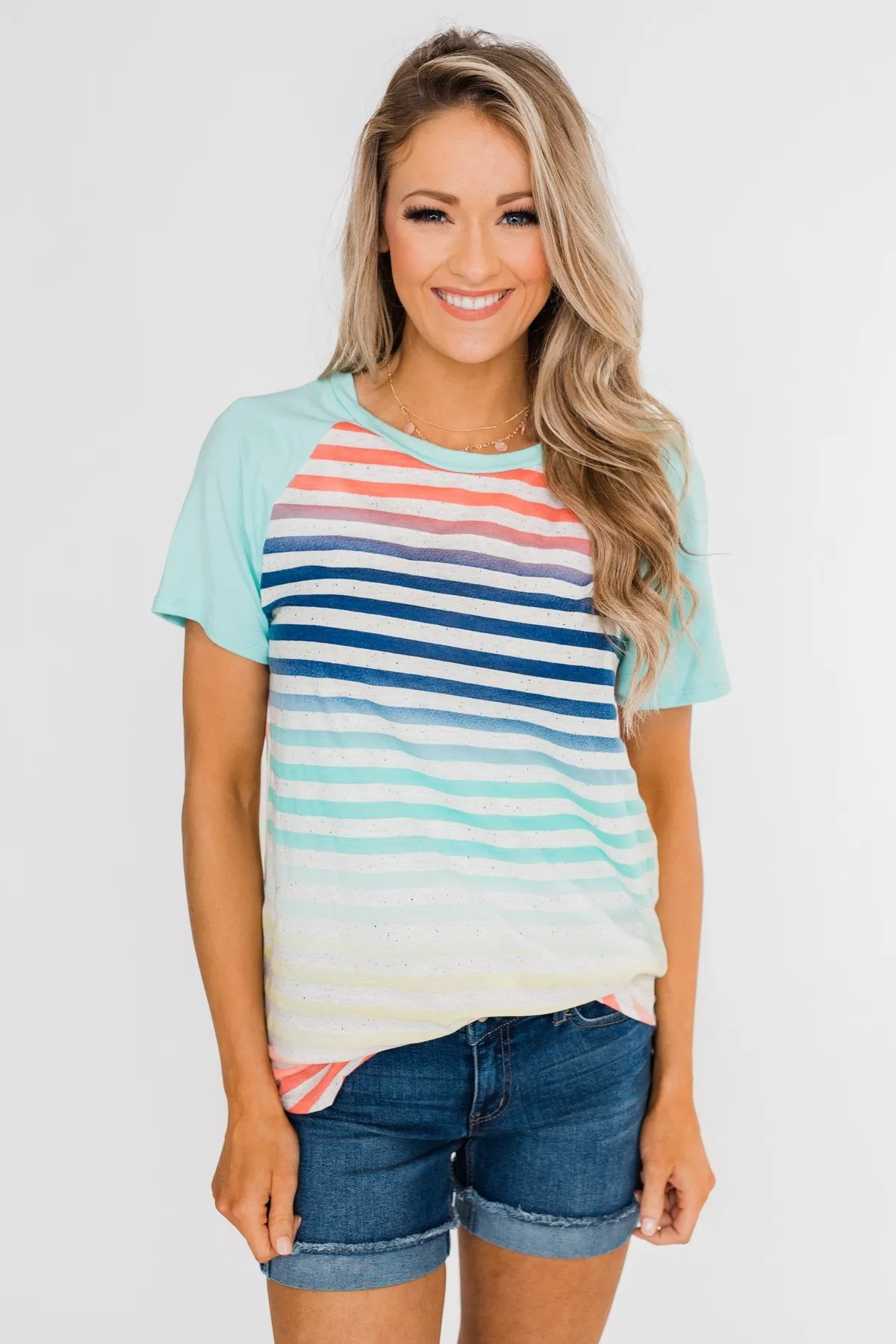 Summer Horizon Multi-Colored Striped Top- Light Blue