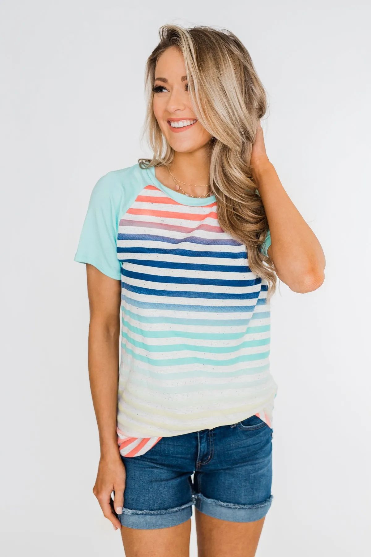 Summer Horizon Multi-Colored Striped Top- Light Blue