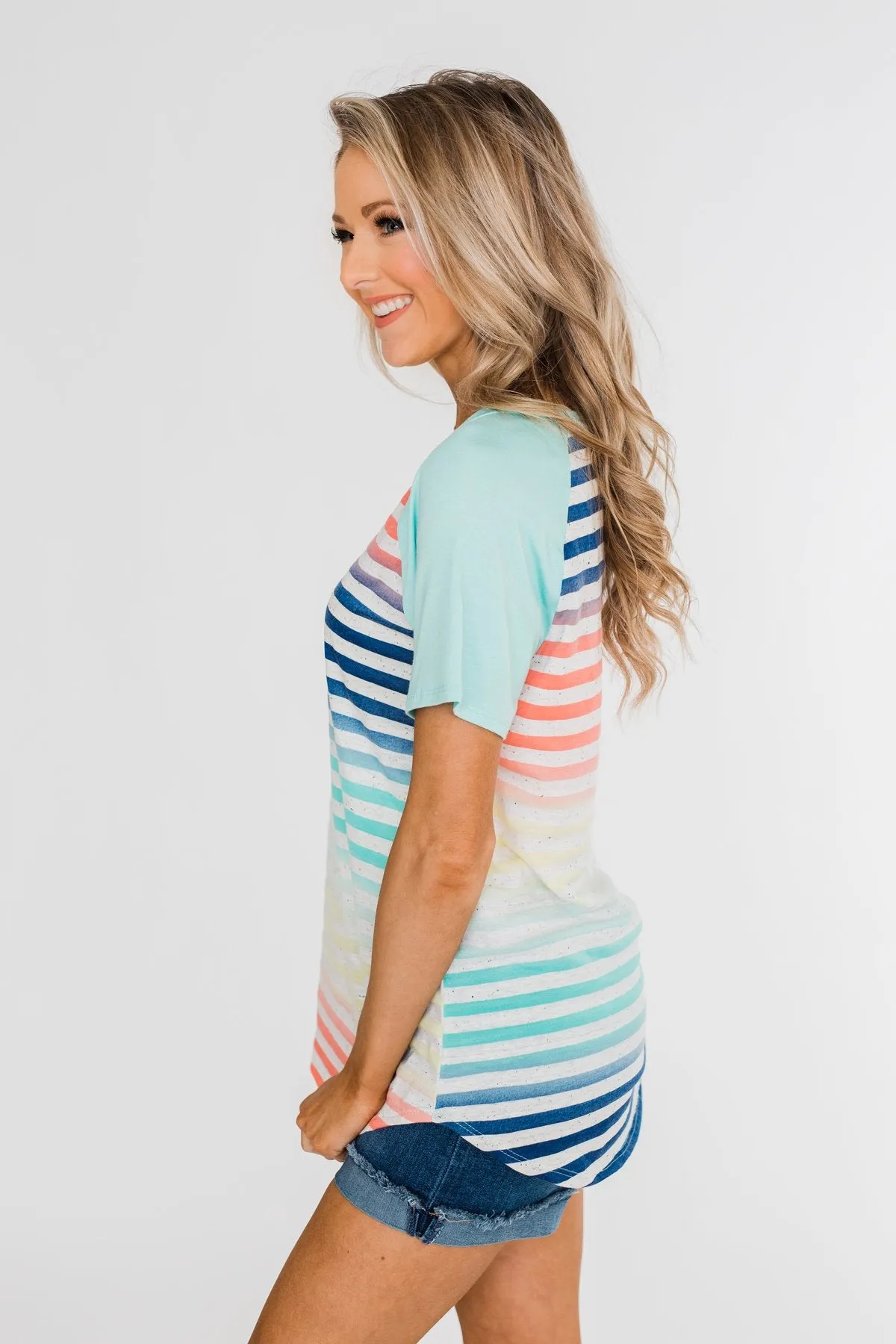 Summer Horizon Multi-Colored Striped Top- Light Blue