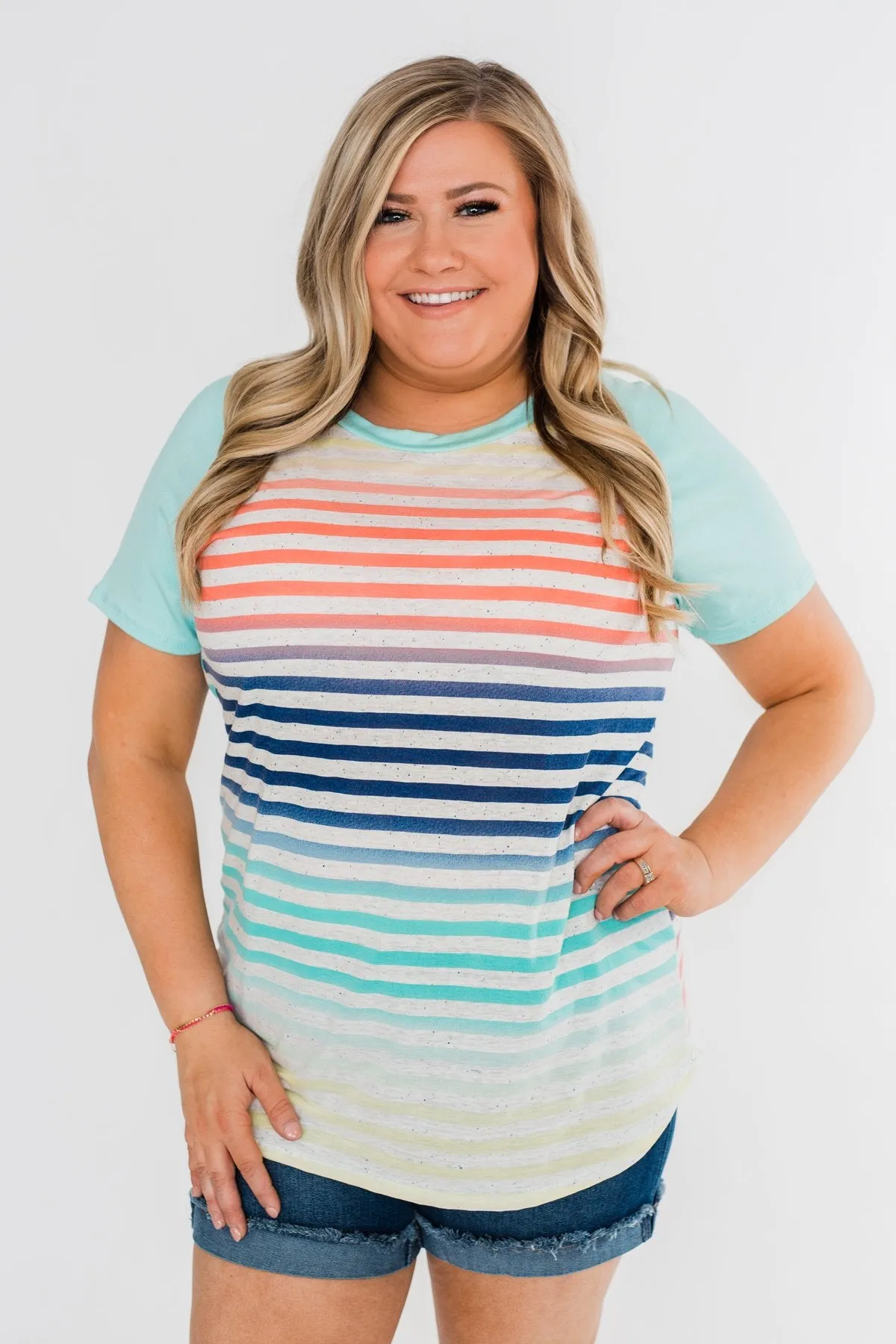 Summer Horizon Multi-Colored Striped Top- Light Blue