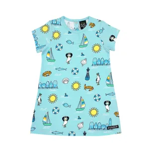 Summer Print Short Sleeve Dress - Light Aruba