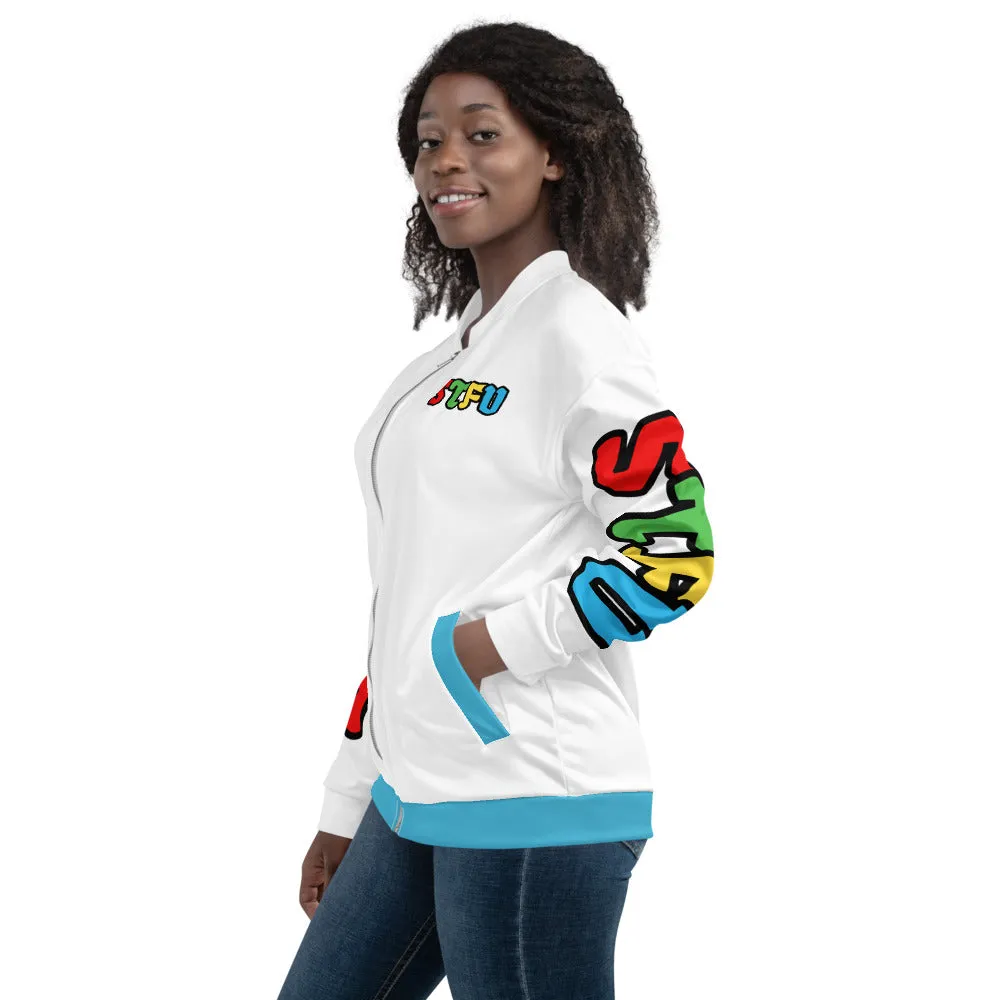 Super STFU Unisex Bomber Jacket - White