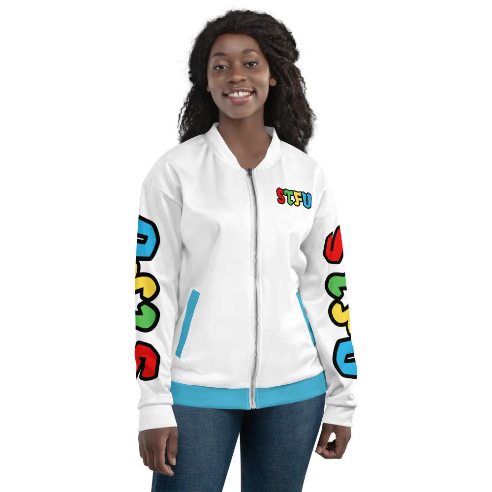 Super STFU Unisex Bomber Jacket - White