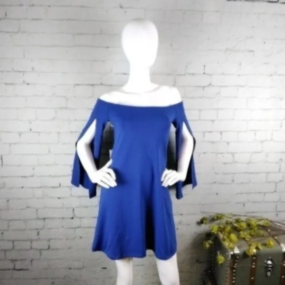 Susana Monaco Split Sleeve Mini Shift A-line Mini Dress Blue Small