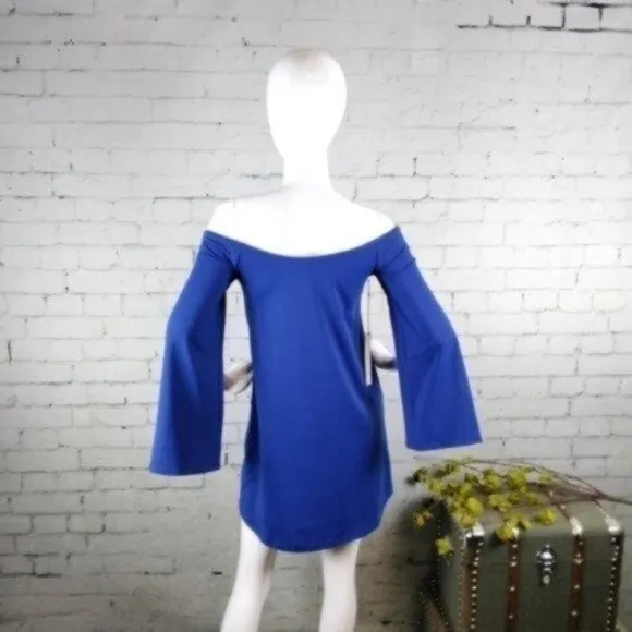 Susana Monaco Split Sleeve Mini Shift A-line Mini Dress Blue Small