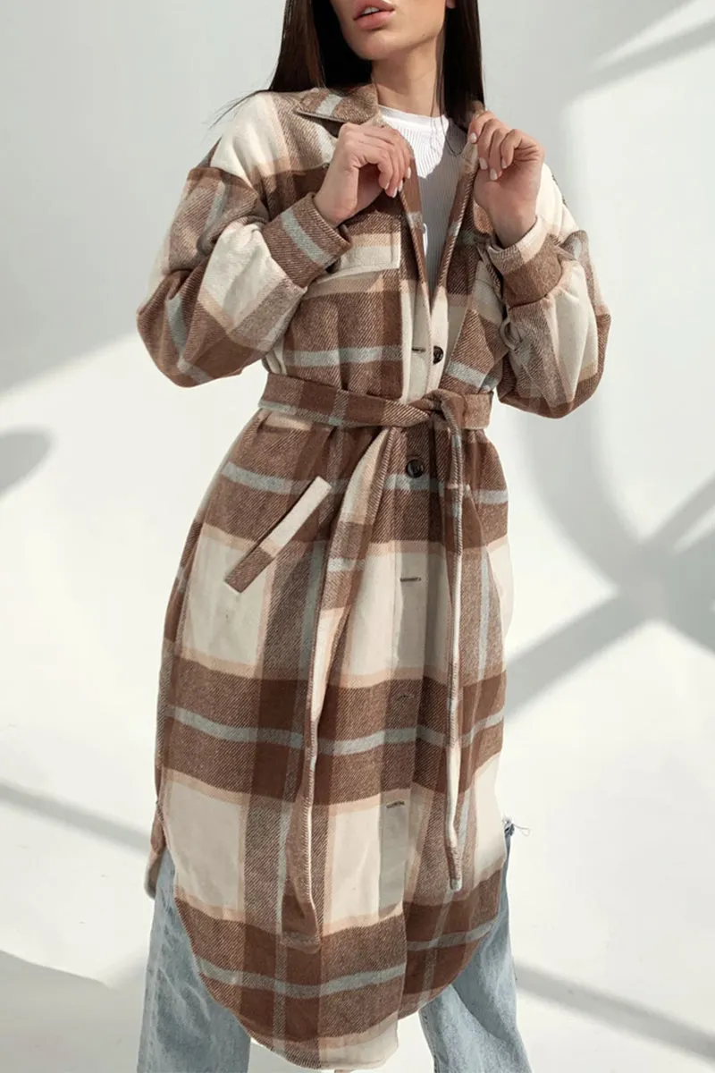 Sweet Elegant Plaid Striped Printing Shirt Collar Outerwear(3 Colros)