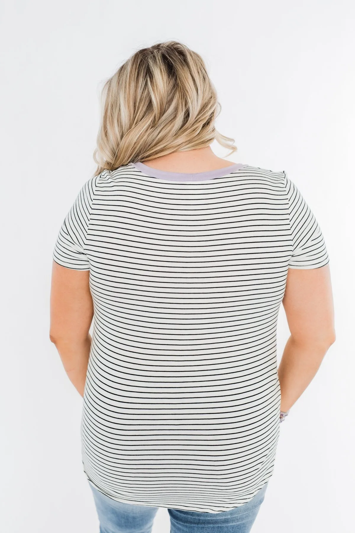 Sweet Spring Striped Pocket Top- Ivory & Lilac