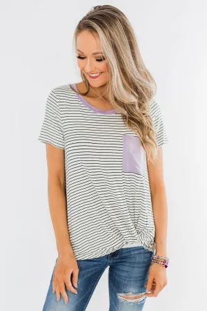 Sweet Spring Striped Pocket Top- Ivory & Lilac
