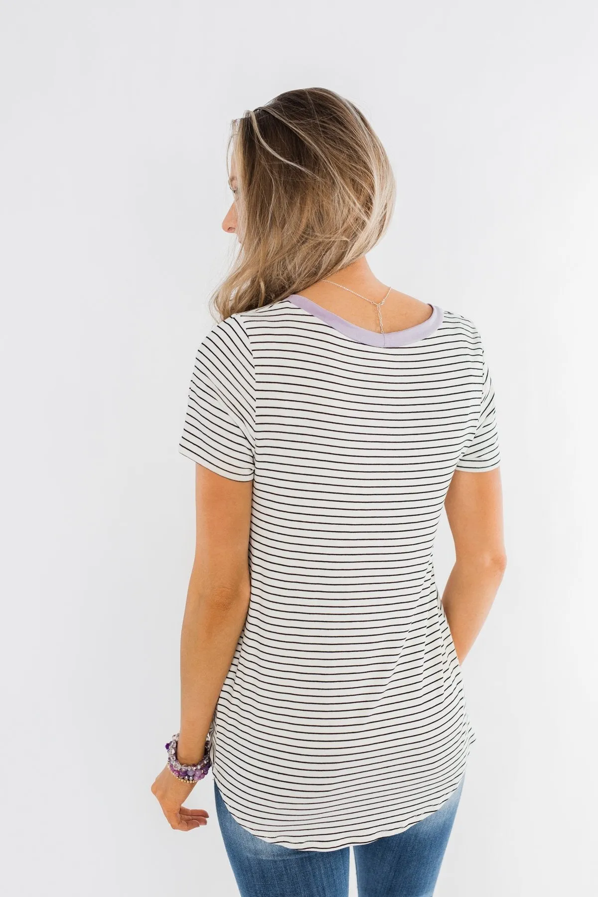 Sweet Spring Striped Pocket Top- Ivory & Lilac