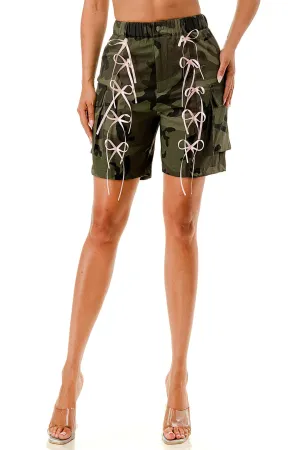 “Sza” Camo Ribbon Shorts