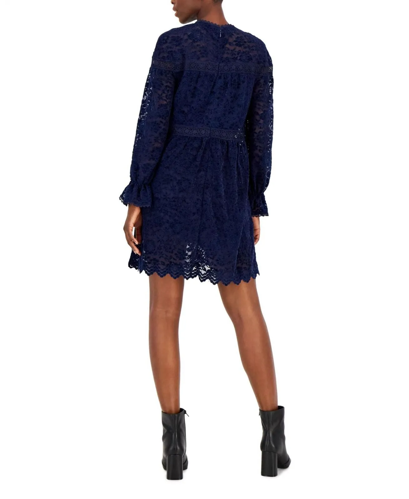 Tahari Asl Womens Lace Mock-Neck Shift Dress 2AM194-T2 Navy Blue 12