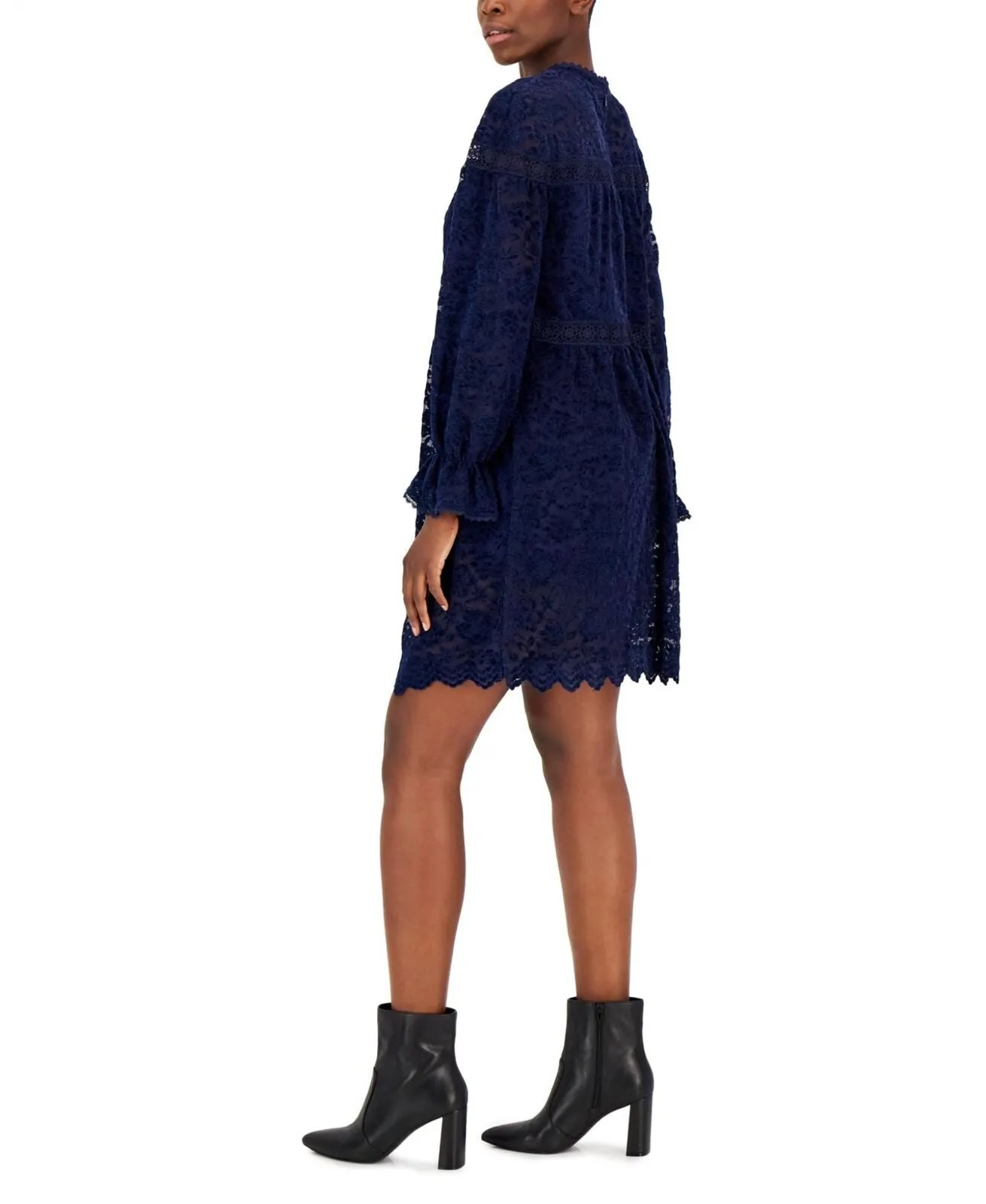 Tahari Asl Womens Lace Mock-Neck Shift Dress 2AM194-T2 Navy Blue 12