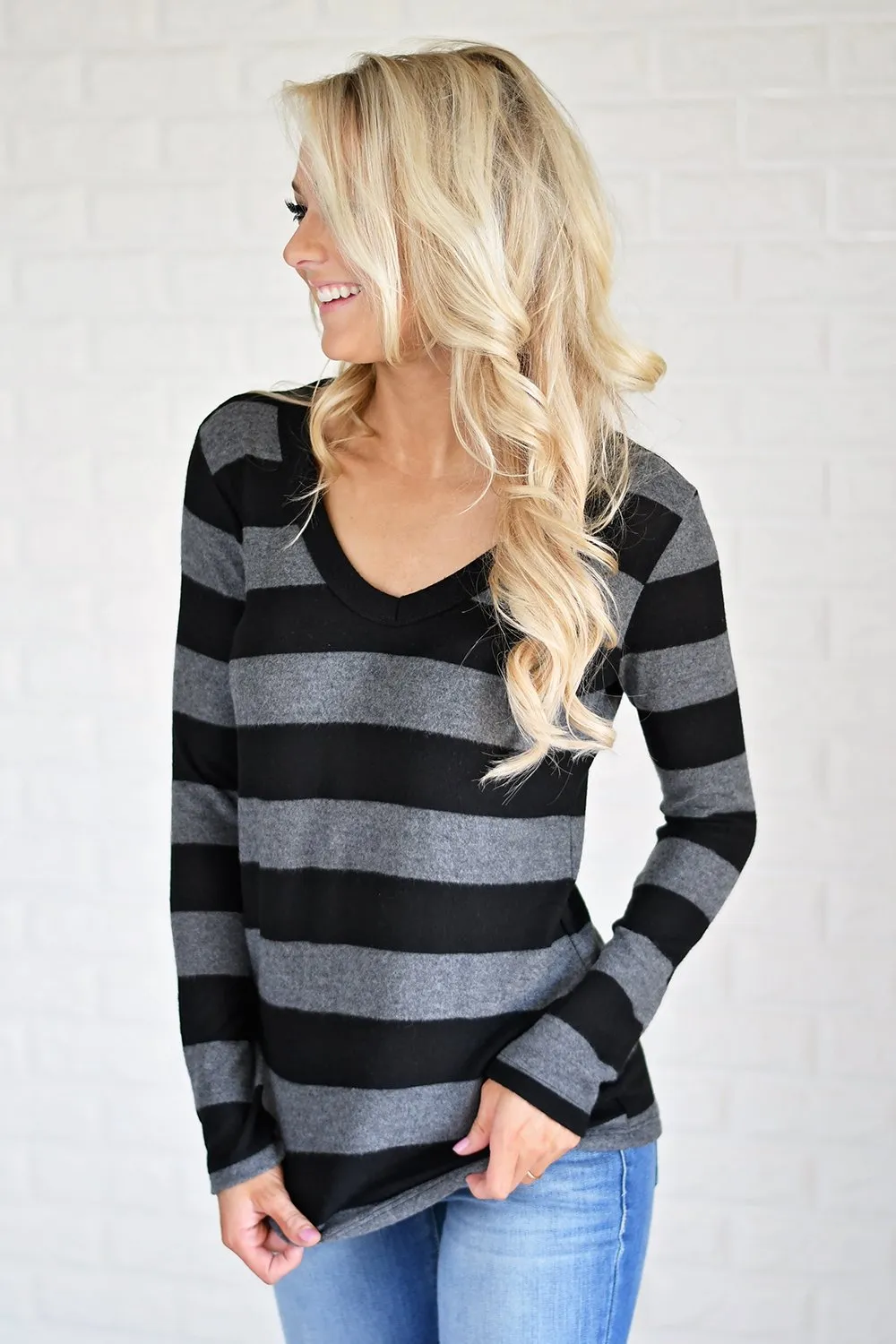 Take Chances Striped Top ~ Black & Grey
