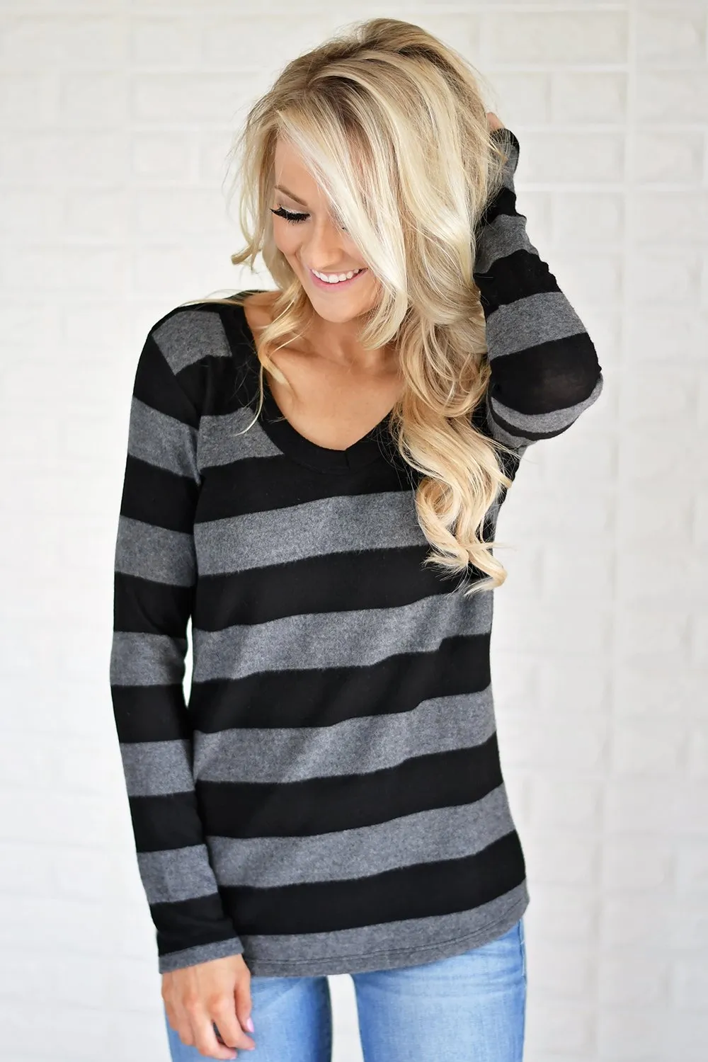 Take Chances Striped Top ~ Black & Grey