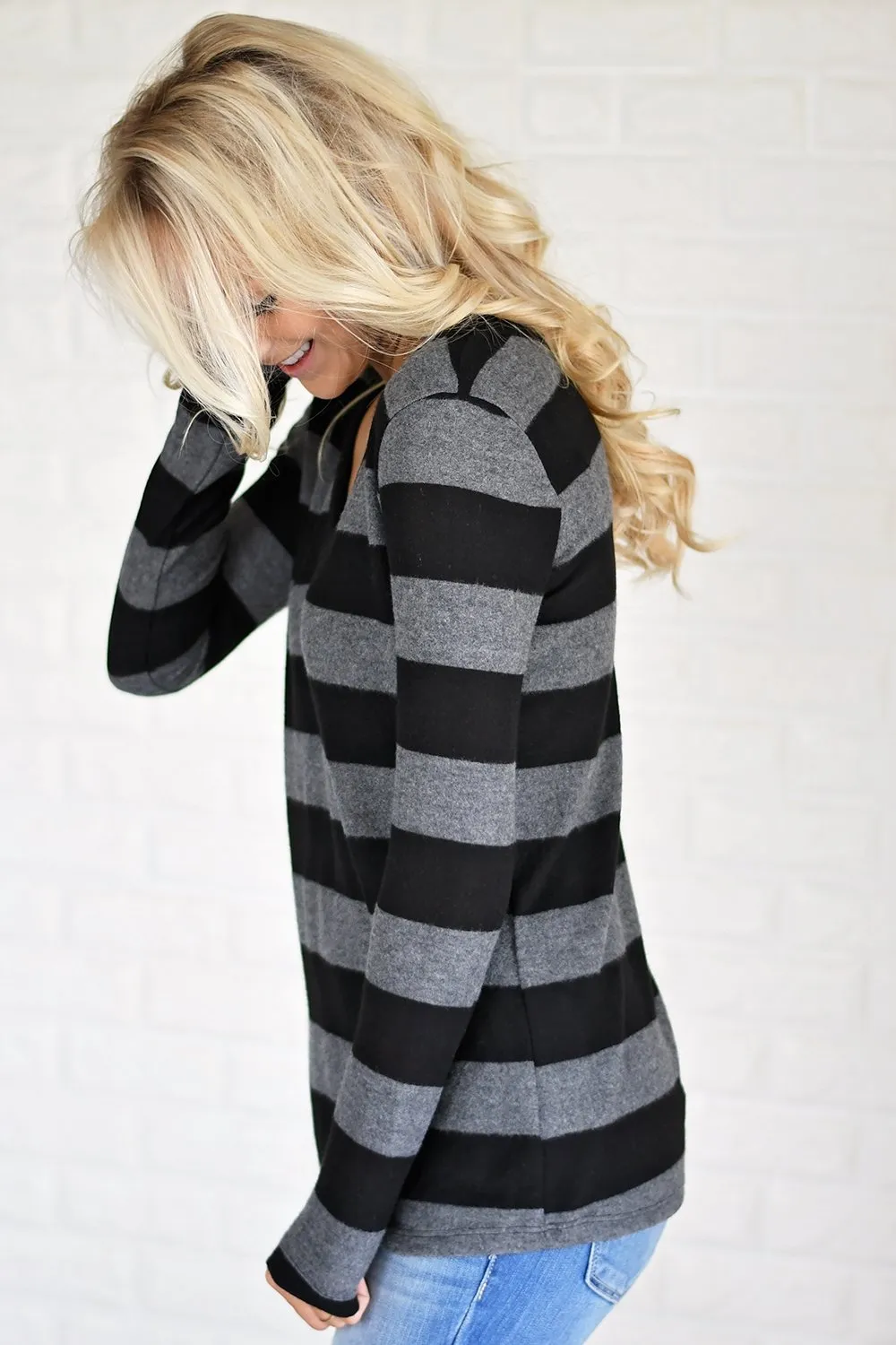 Take Chances Striped Top ~ Black & Grey