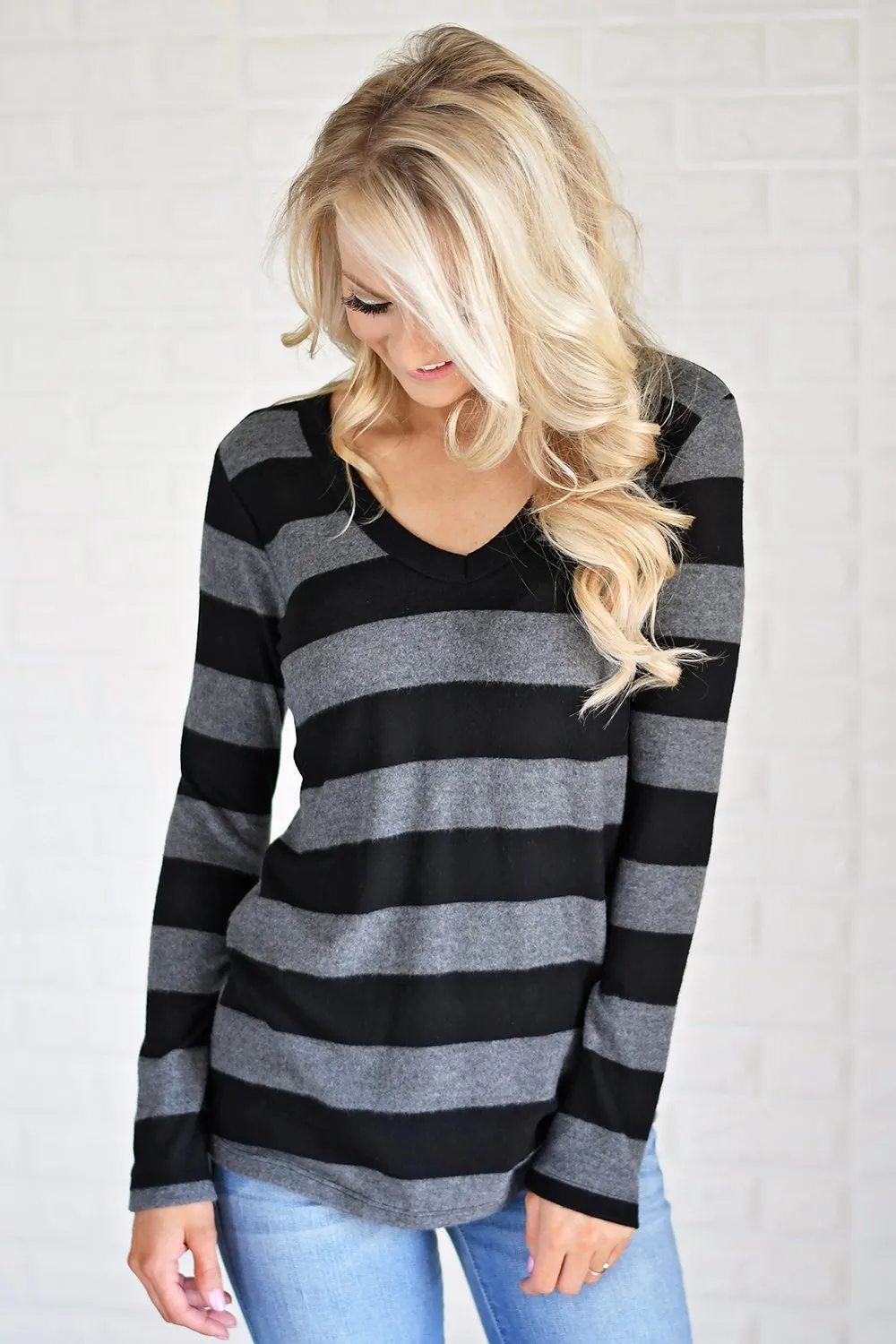 Take Chances Striped Top ~ Black & Grey
