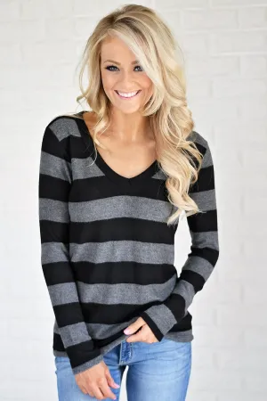Take Chances Striped Top ~ Black & Grey