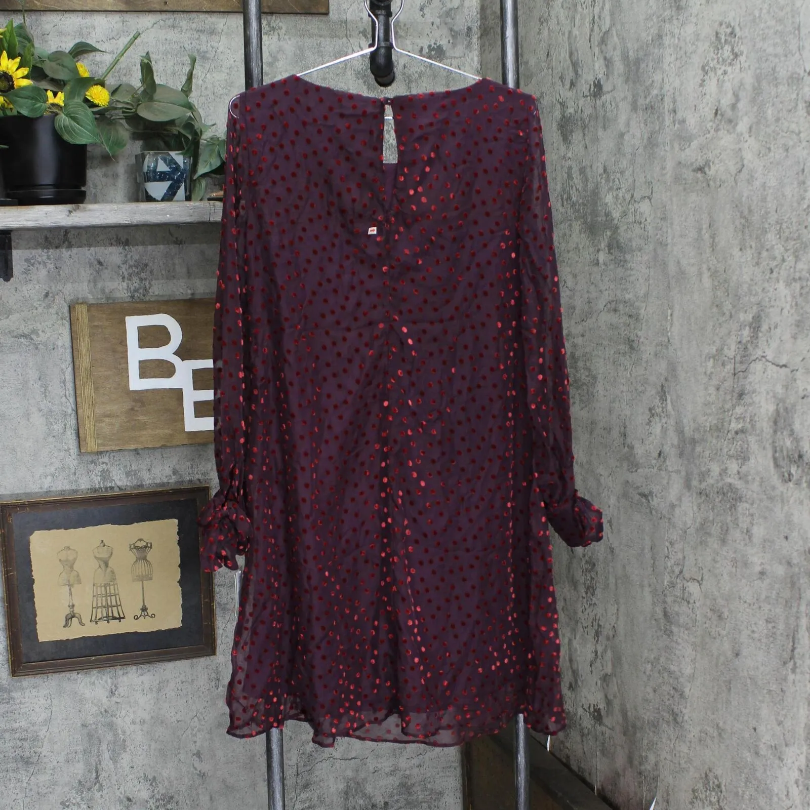 Taylor Women's  Velvet-Dot Shift Dress 9915M Burgundy Red 8