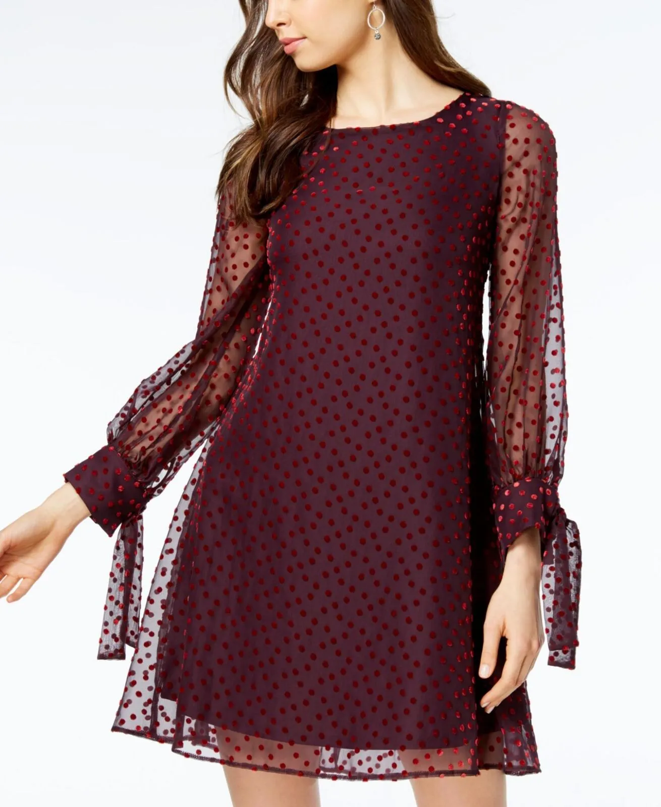 Taylor Women's  Velvet-Dot Shift Dress 9915M Burgundy Red 8