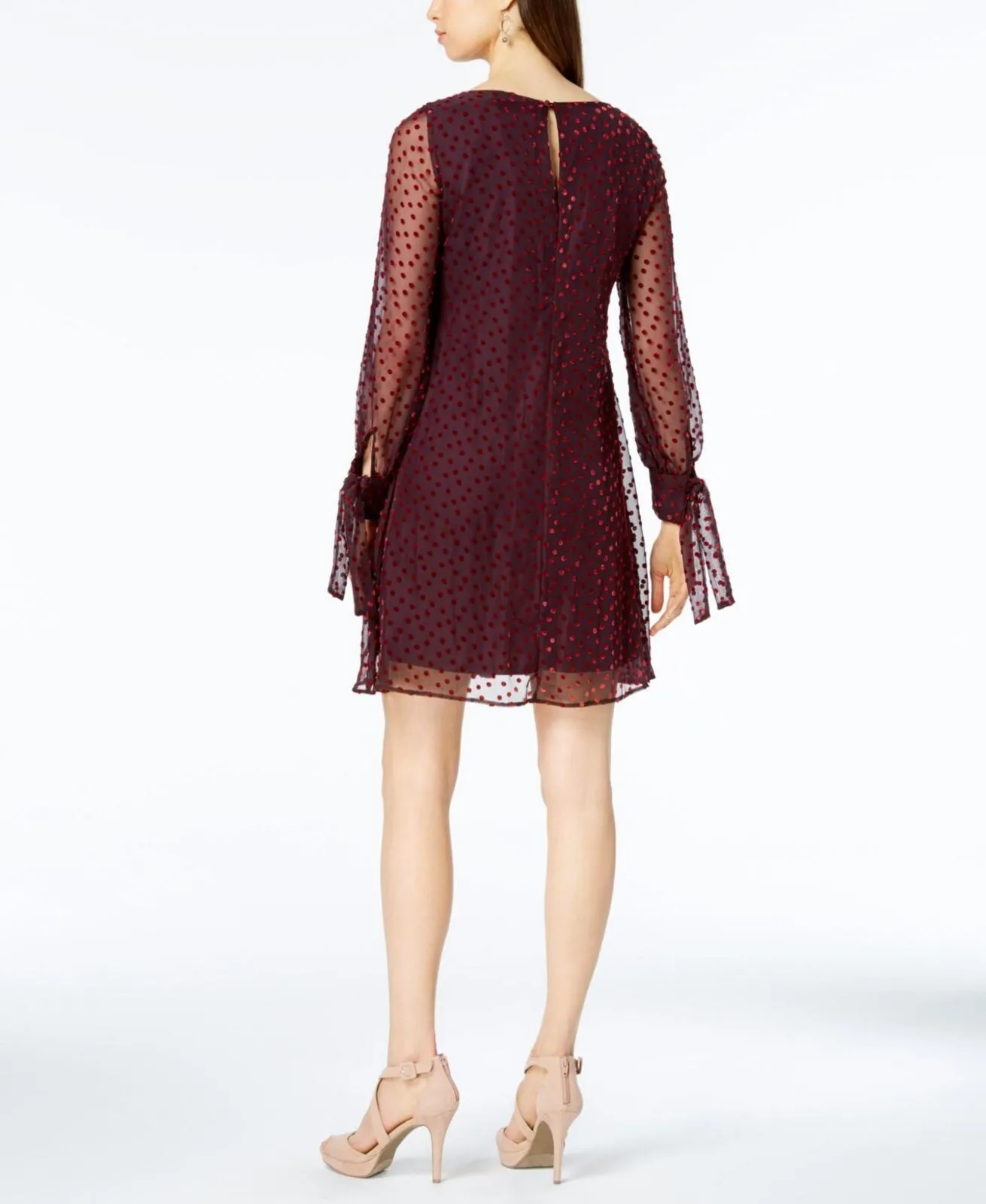 Taylor Women's  Velvet-Dot Shift Dress 9915M Burgundy Red 8