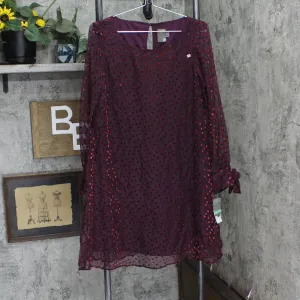 Taylor Women's  Velvet-Dot Shift Dress 9915M Burgundy Red 8