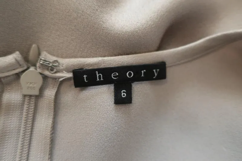Theory Mini Shift Dress Maiba Beige Satin Size 6