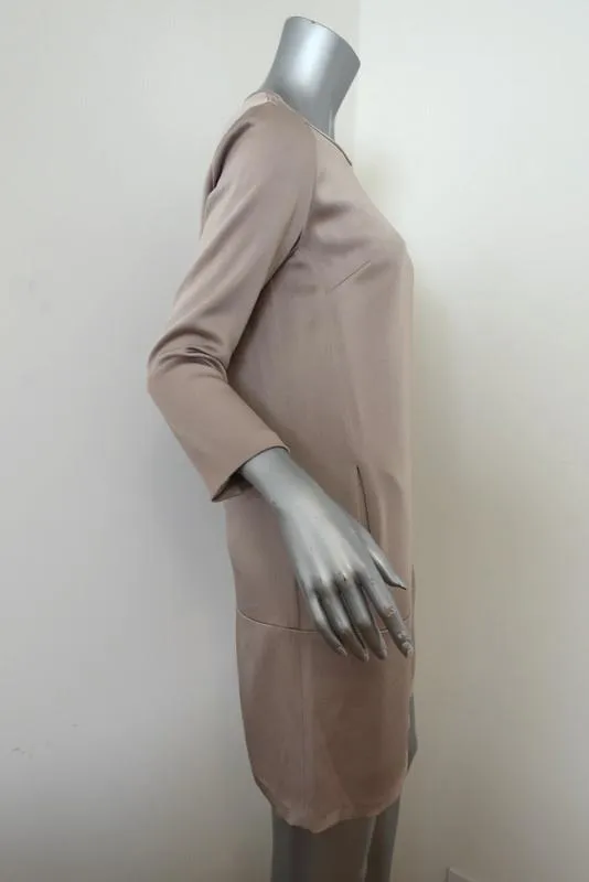 Theory Mini Shift Dress Maiba Beige Satin Size 6
