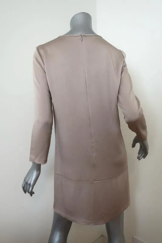 Theory Mini Shift Dress Maiba Beige Satin Size 6