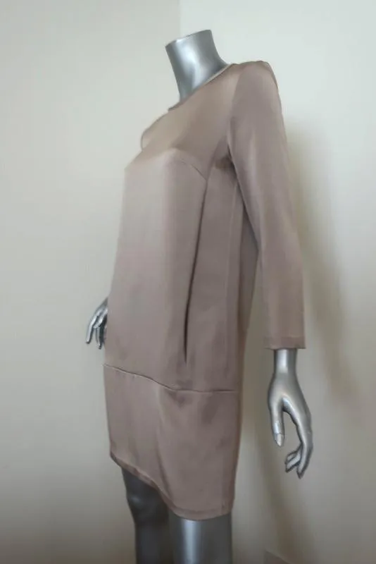 Theory Mini Shift Dress Maiba Beige Satin Size 6