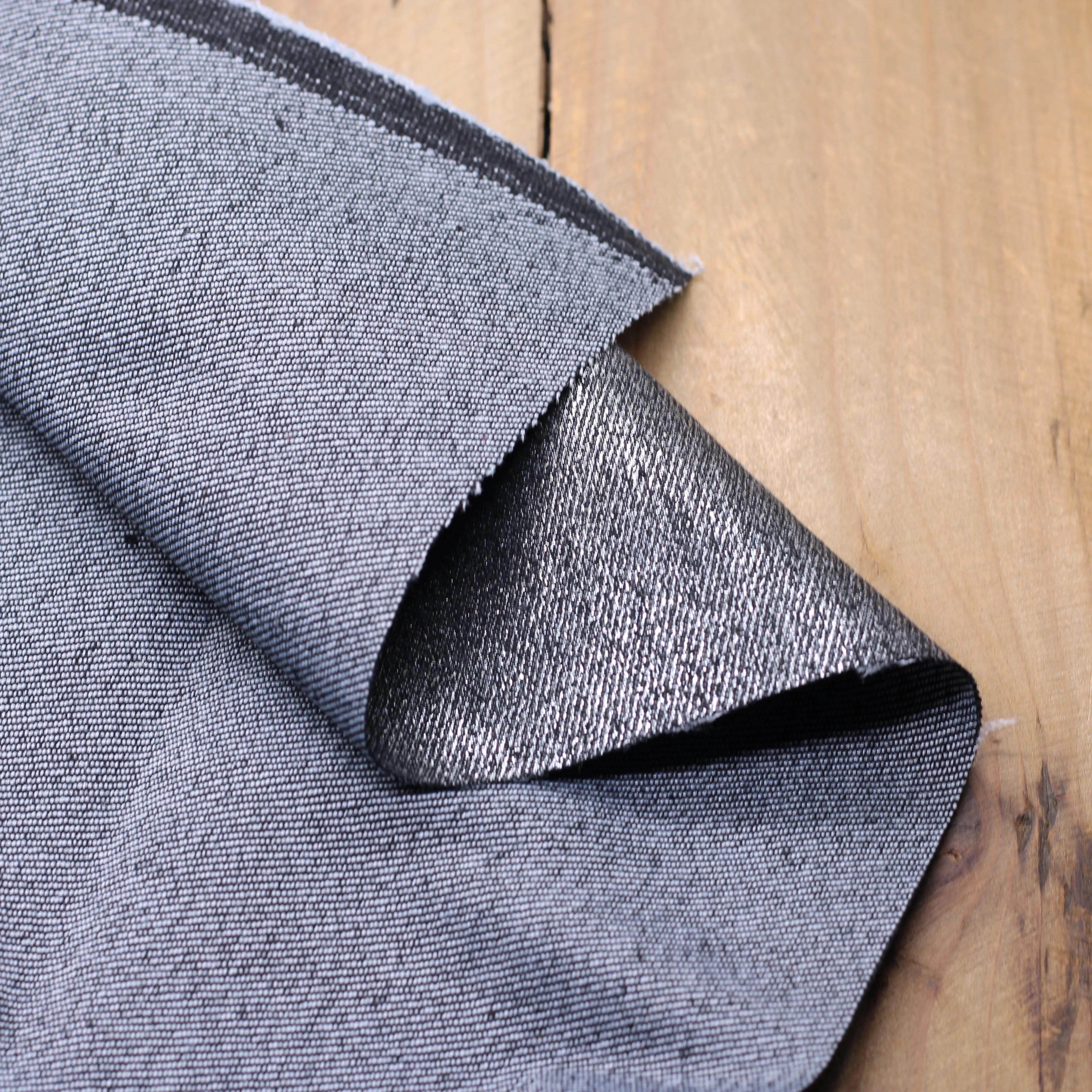 Tissu Jean Stretch- Noir irisé argent (Vendu x10cm)