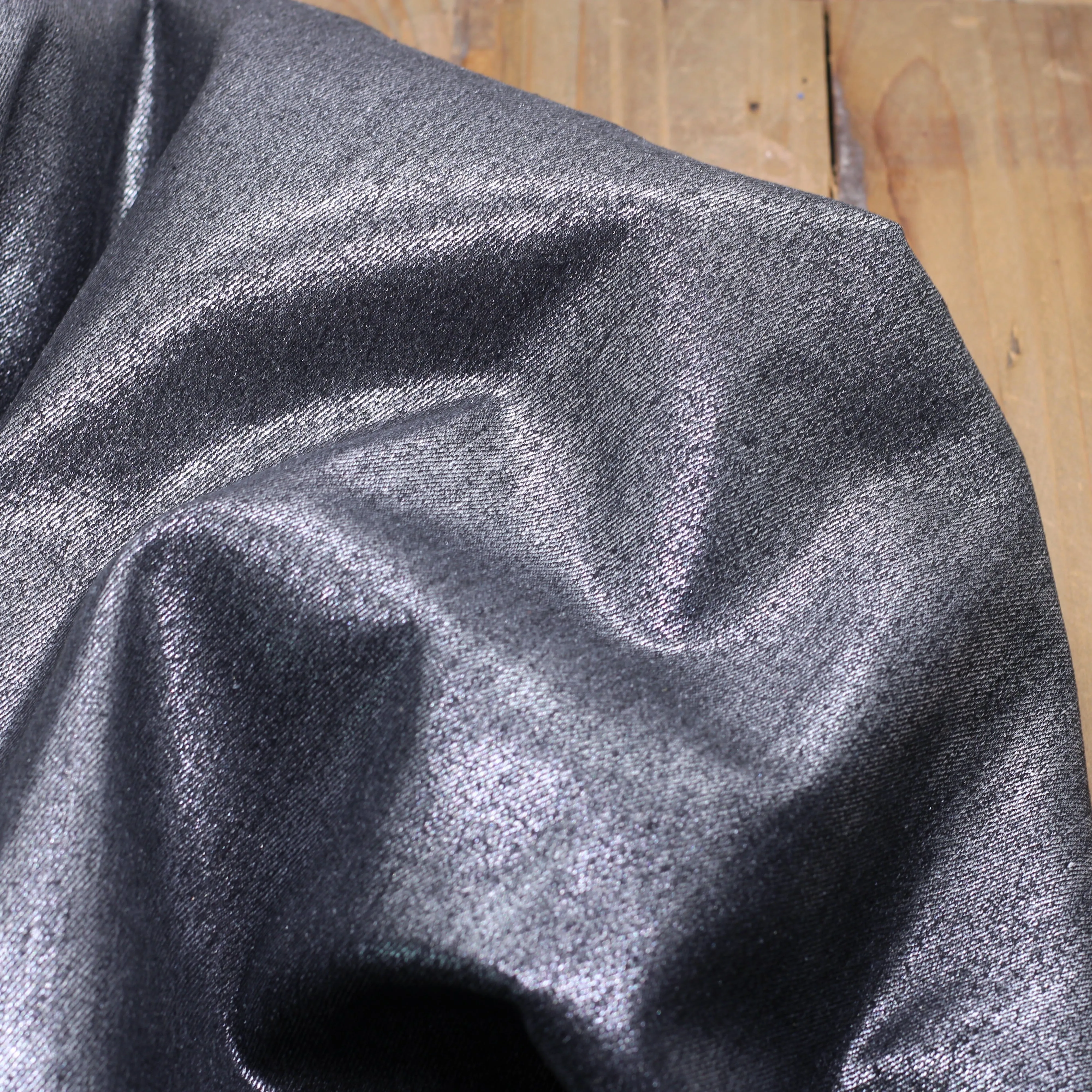 Tissu Jean Stretch- Noir irisé argent (Vendu x10cm)