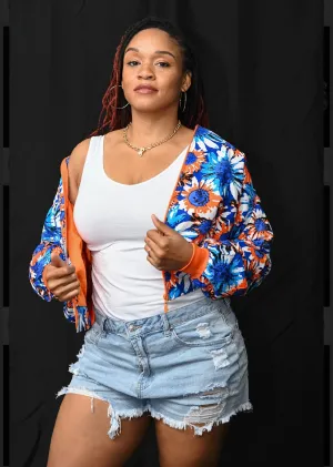 TOLANI orange and Blue Bomber Jacket