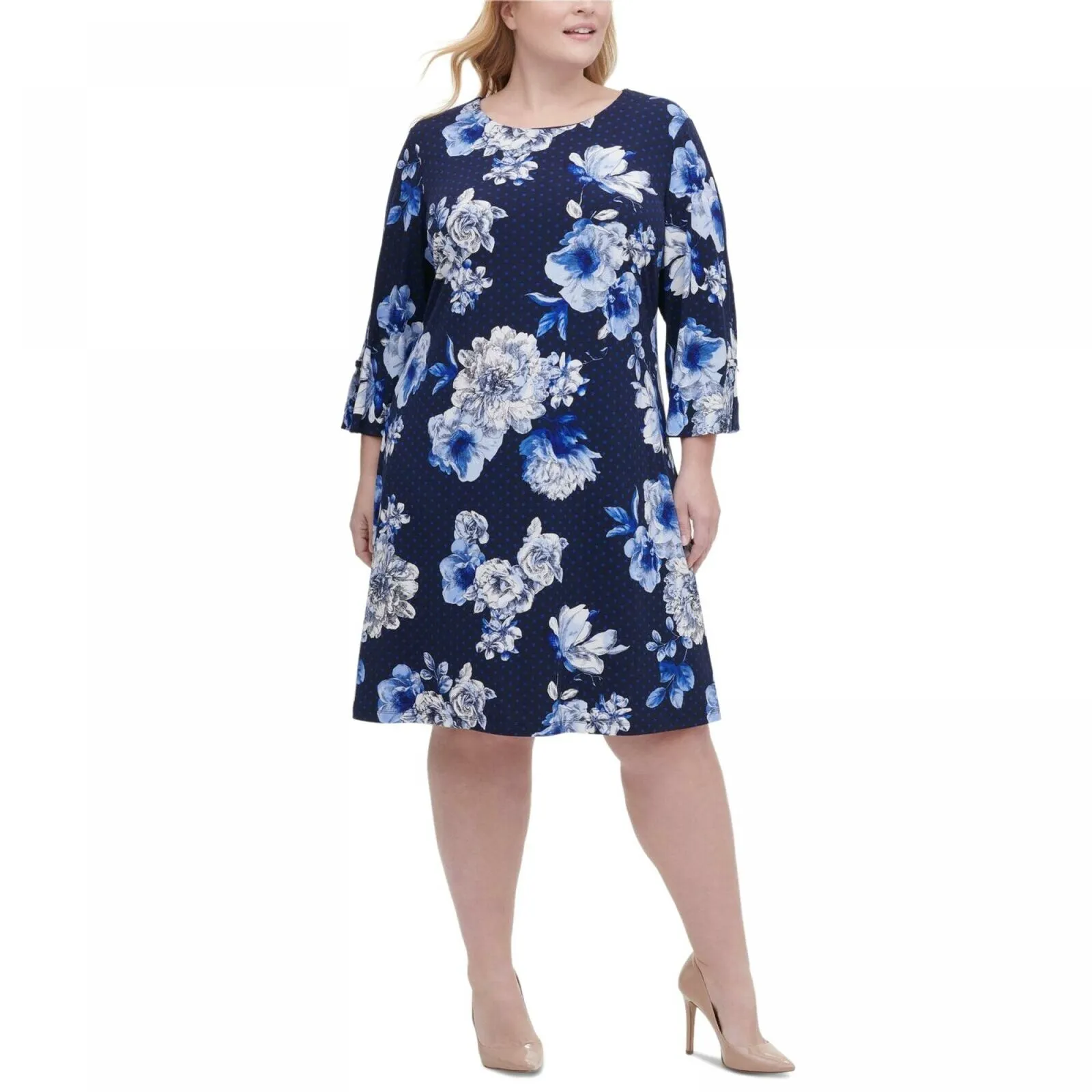 Tommy Hilfiger Women's Plus Size Floral Print Grommet Sleeve Dress