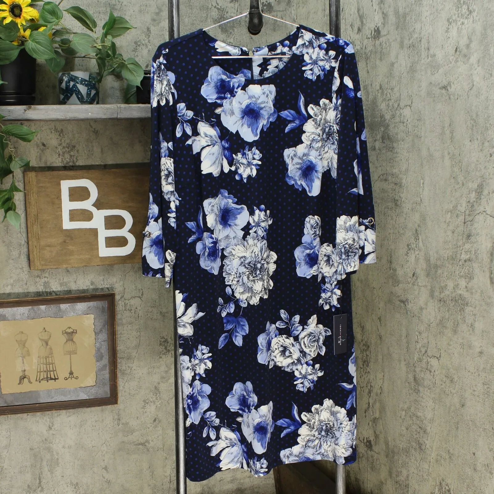 Tommy Hilfiger Women's Plus Size Floral Print Grommet Sleeve Dress
