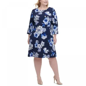 Tommy Hilfiger Women's Plus Size Floral Print Grommet Sleeve Dress