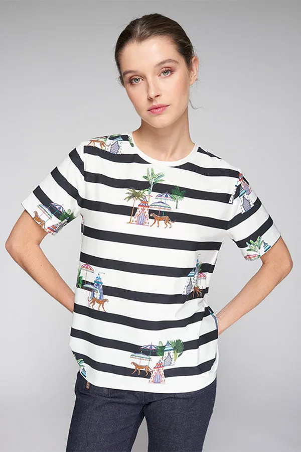 TORA CIRCUS PRINT STRIPED T-SHIRT
