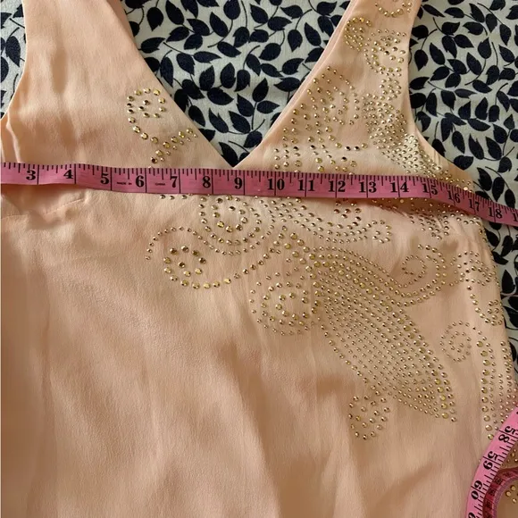 Trina Turk Peachy/Pinkish Glitterati Embellished Paisley 100% Silk Shift Dress 2