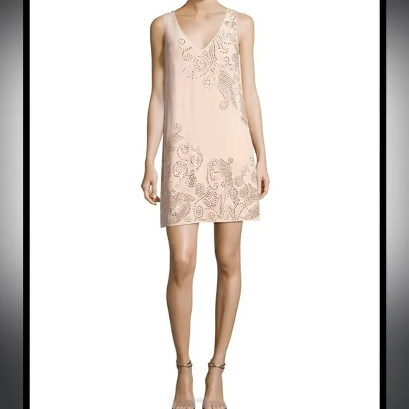 Trina Turk Peachy/Pinkish Glitterati Embellished Paisley 100% Silk Shift Dress 2