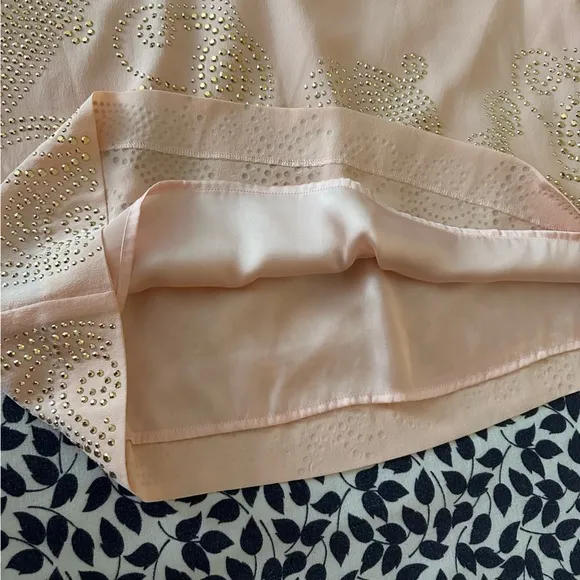 Trina Turk Peachy/Pinkish Glitterati Embellished Paisley 100% Silk Shift Dress 2