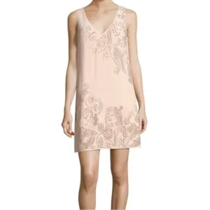 Trina Turk Peachy/Pinkish Glitterati Embellished Paisley 100% Silk Shift Dress 2