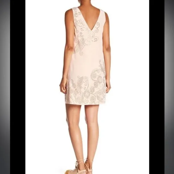 Trina Turk Peachy/Pinkish Glitterati Embellished Paisley 100% Silk Shift Dress 2