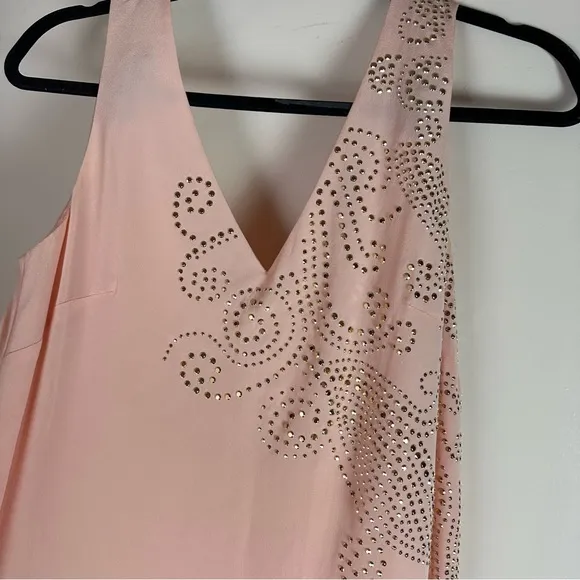 Trina Turk Peachy/Pinkish Glitterati Embellished Paisley 100% Silk Shift Dress 2