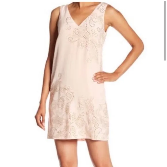 Trina Turk Peachy/Pinkish Glitterati Embellished Paisley 100% Silk Shift Dress 2