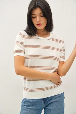 Triple Striped Short Sleeve Sweater