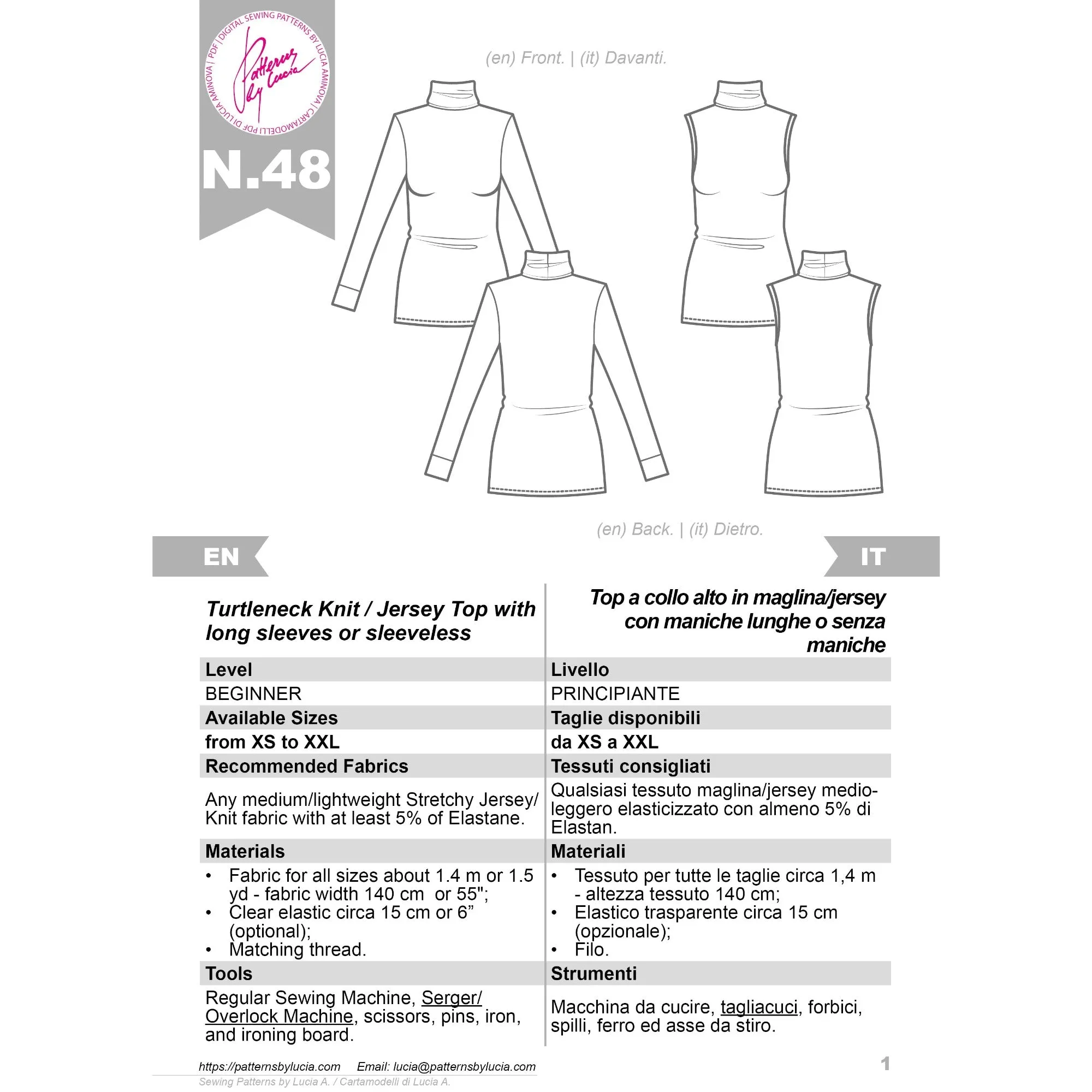 Turtleneck Top Sewing Pattern N.48