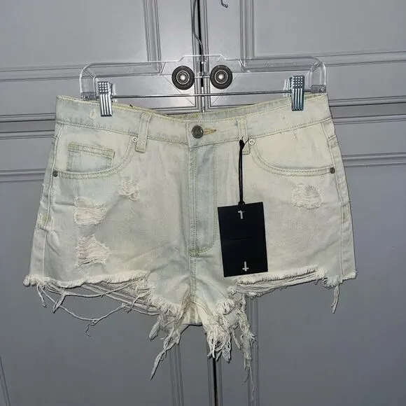 UNIF Distressed light wash cut off denim shorts size 27