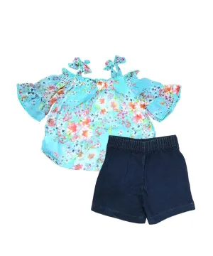 unik Girl Cold Shoulder Floral Short Set 2-14